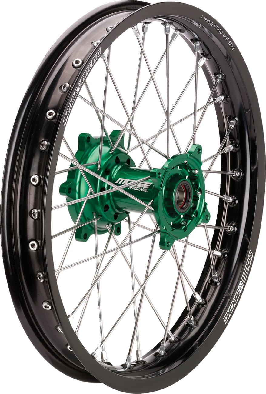 Wheel Assembly - SX-1 - Complete - Rear - Black Wheel/Green Hub - 19x2.15 - Kawasaki KX 2003 - 2025