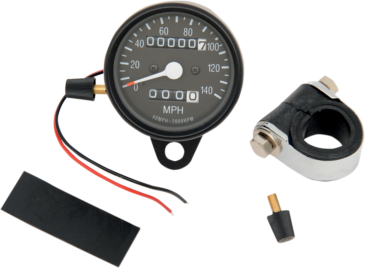 2.4\" MPH Mini LED Mechanical Speedometer/Indicators/Trip - Black Housing - Black Face - 2:1 1948 - 1990