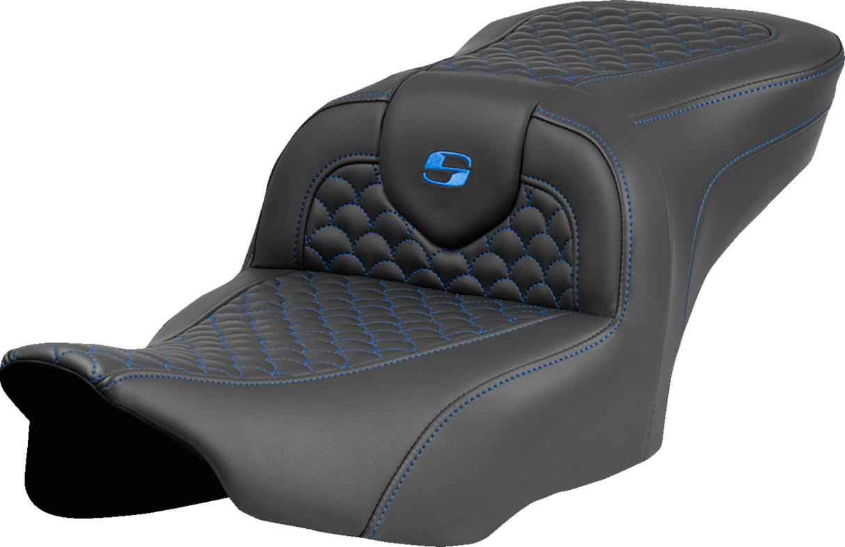 Roadsofa™ Seat - Dragon Scale Stitch - Blue Stitch - w/o Backrest - FLTR/FLHX \'23-\'24 2023 - 2024