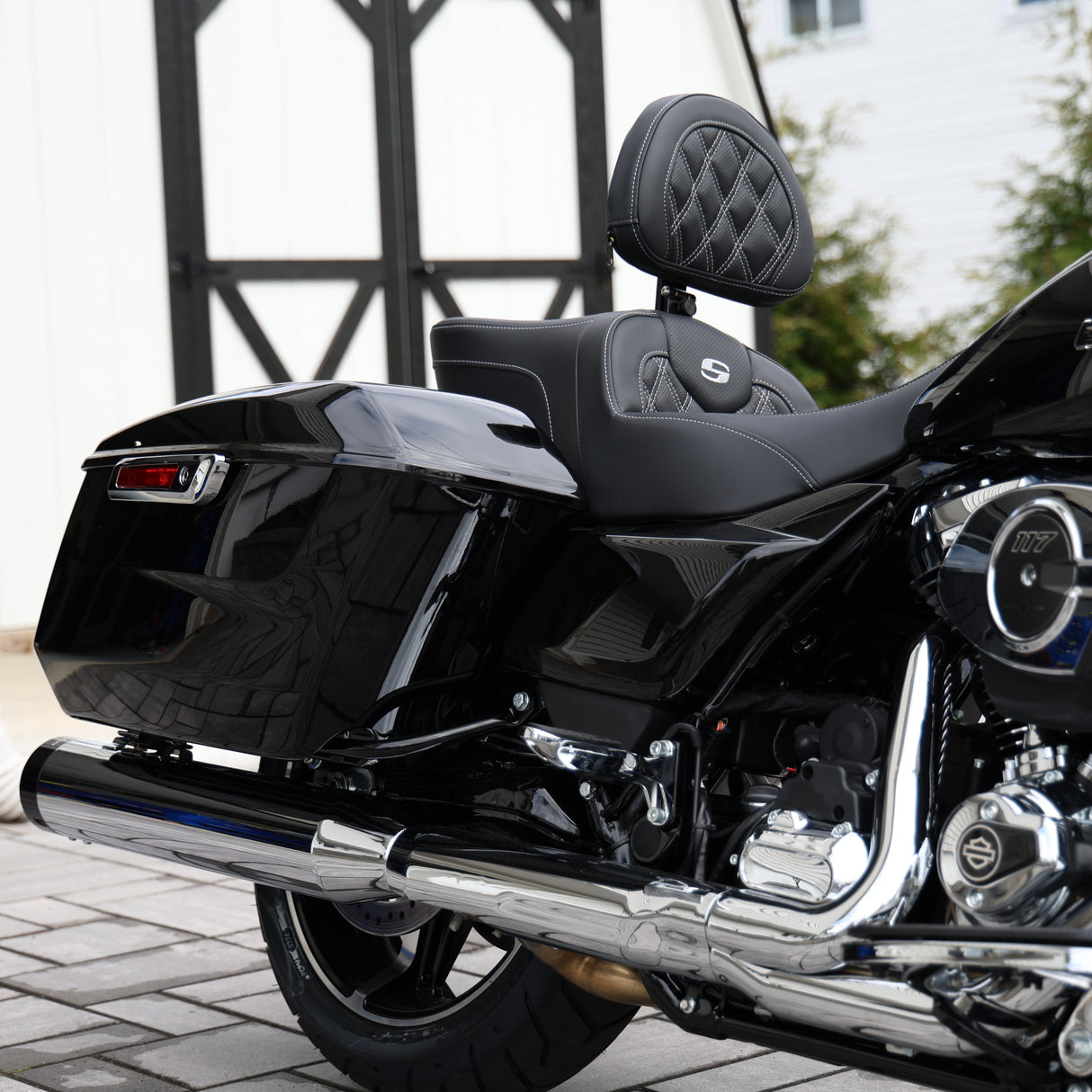 Saddlemen Road Sofa With Back Rest Silver Stitching Diamond Pattern for 2024 HD touring Models