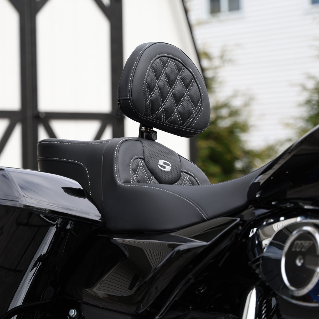 Saddlemen Road Sofa With Back Rest Silver Stitching Diamond Pattern for 2024 HD touring Models