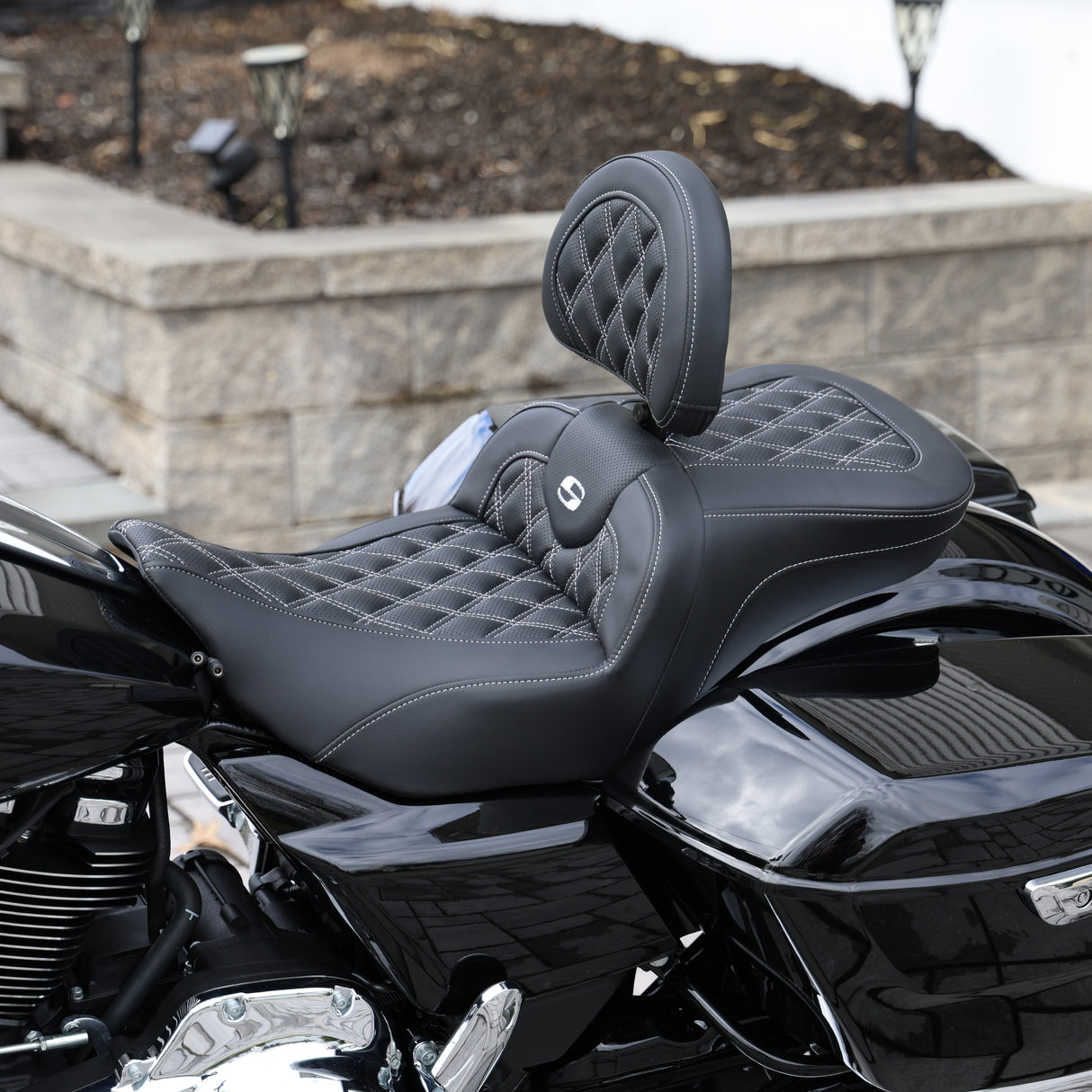 Saddlemen Road Sofa With Back Rest Silver Stitching Diamond Pattern for 2024 HD touring Models