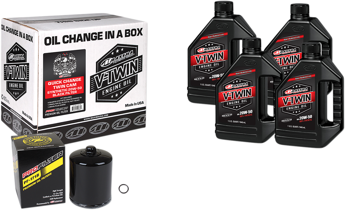 Quick Change Twin Cam Synthetic 20W-50 Oil Change Kit - Black Filter 1999 - 2016