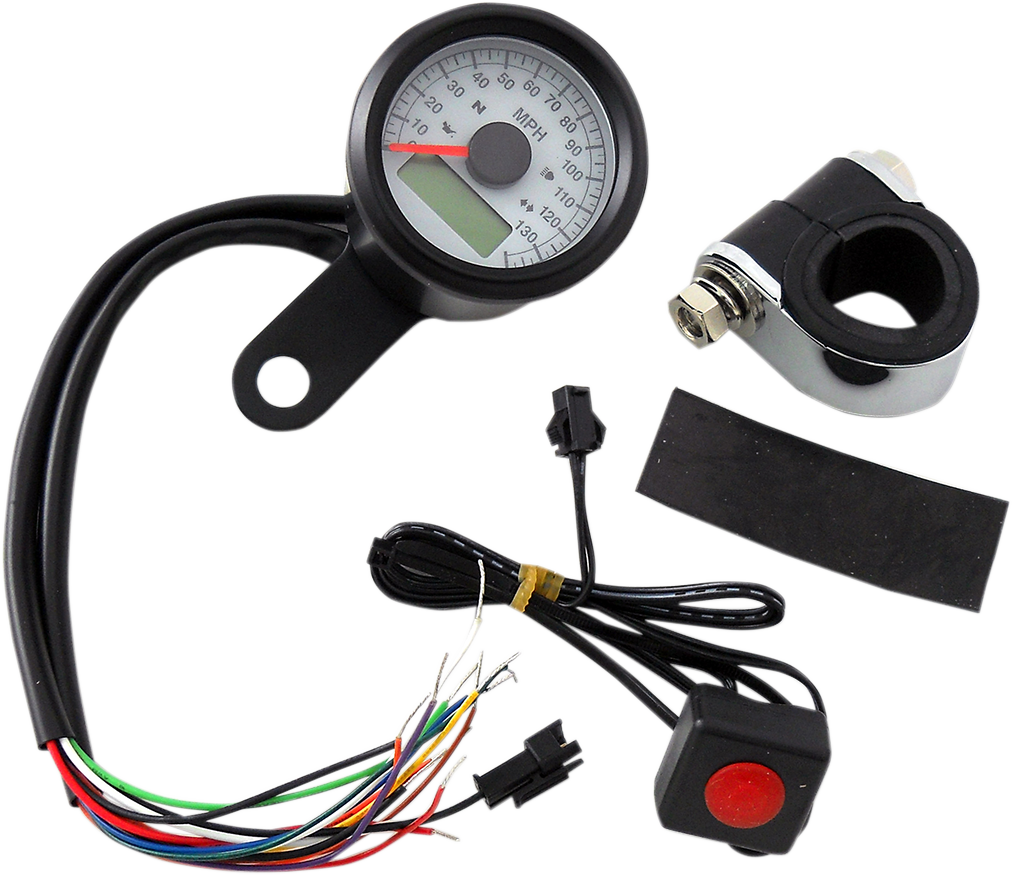 Programmable Speedometer with Indicator Lights - Gloss Black - 140 MPH LED White Face - 1-7/8\" 1999 - 2003