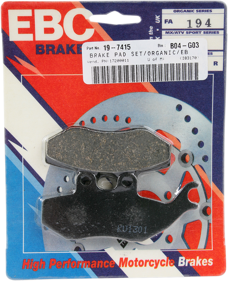 Organic Brake Pads - FA194 1999 - 2009