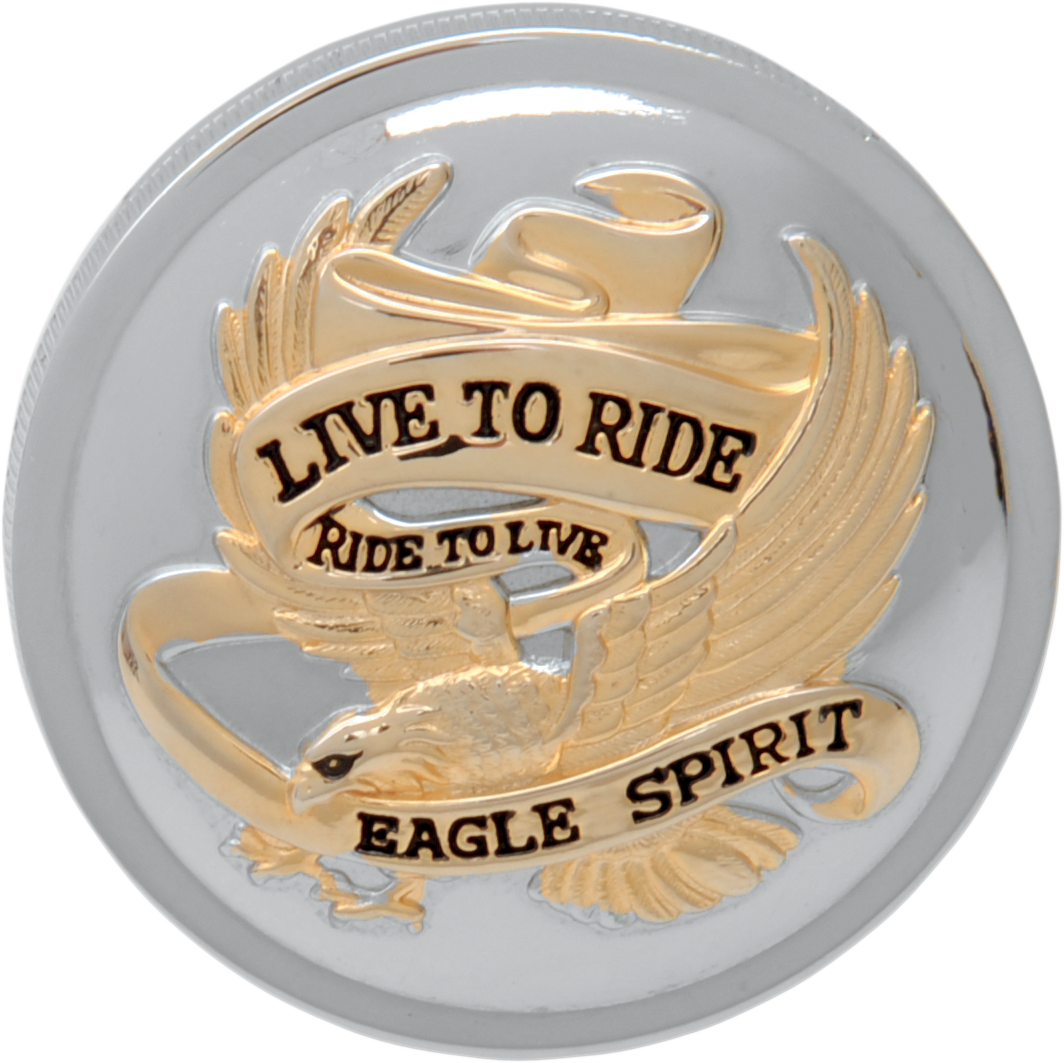 \"Live to Ride\" Gas Cap - Non-Vented - Chrome with Gold 1982 - 1996