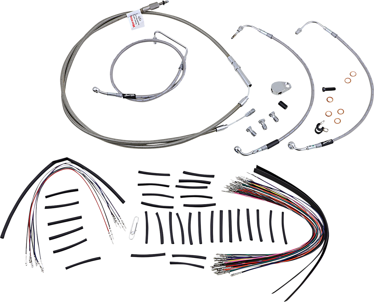 Handlebar Cable/Brake Line Kit - Complete - 15\" Ape Hanger Handlebars - Stainless Steel 2008 - 2013
