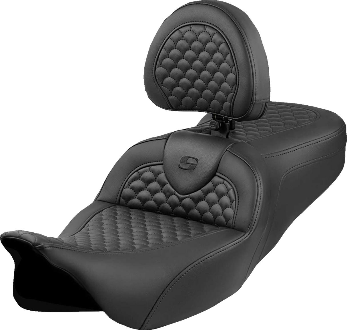 Roadsofa™ Seat - Dragon Scale Stitch - Black Stitch - w/ Backrest - FLH/FLT \'08-\'24 2008 - 2024