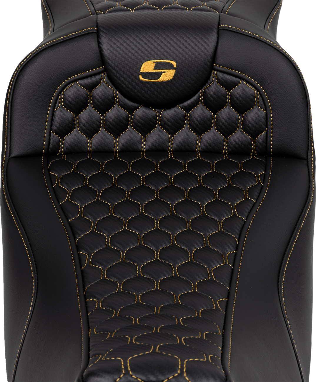RoadSofa™ Seat - Honeycomb - Gold Stitch - Extended Reach - without Backrest - FLH/FLT \'08-\'23 2008 - 2023