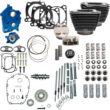 S&S CYCLE 0904-0112 Power Package Engine Performance Kit 132" - Chain Drive - Oil Cooled - Highlighted Fins - M8