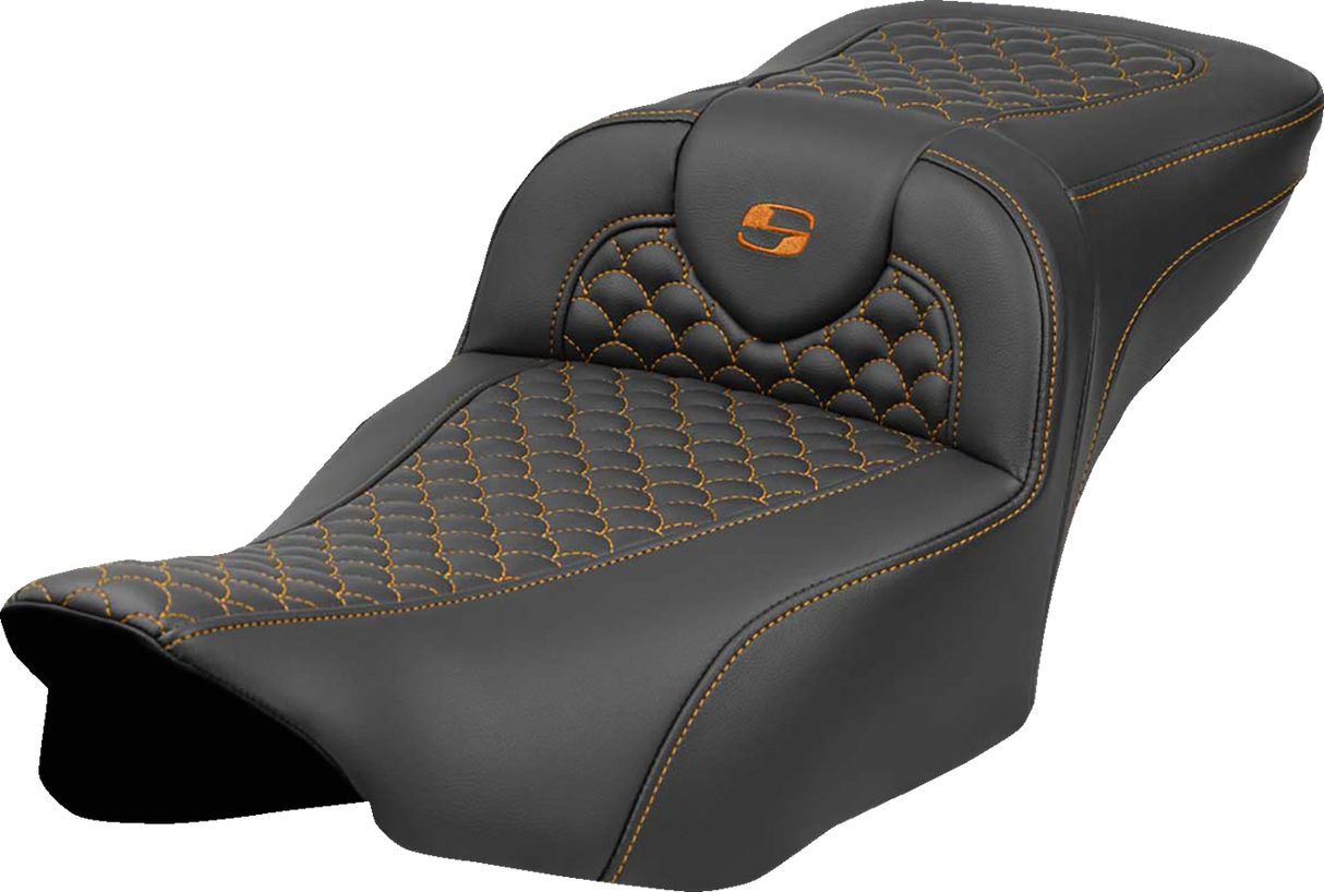 Roadsofa™ Extended Reach Seat - Dragon Scale Stitch - Orange Stitch - w/o Backrest - FLT/FLH \'23-\'24 2023 - 2024