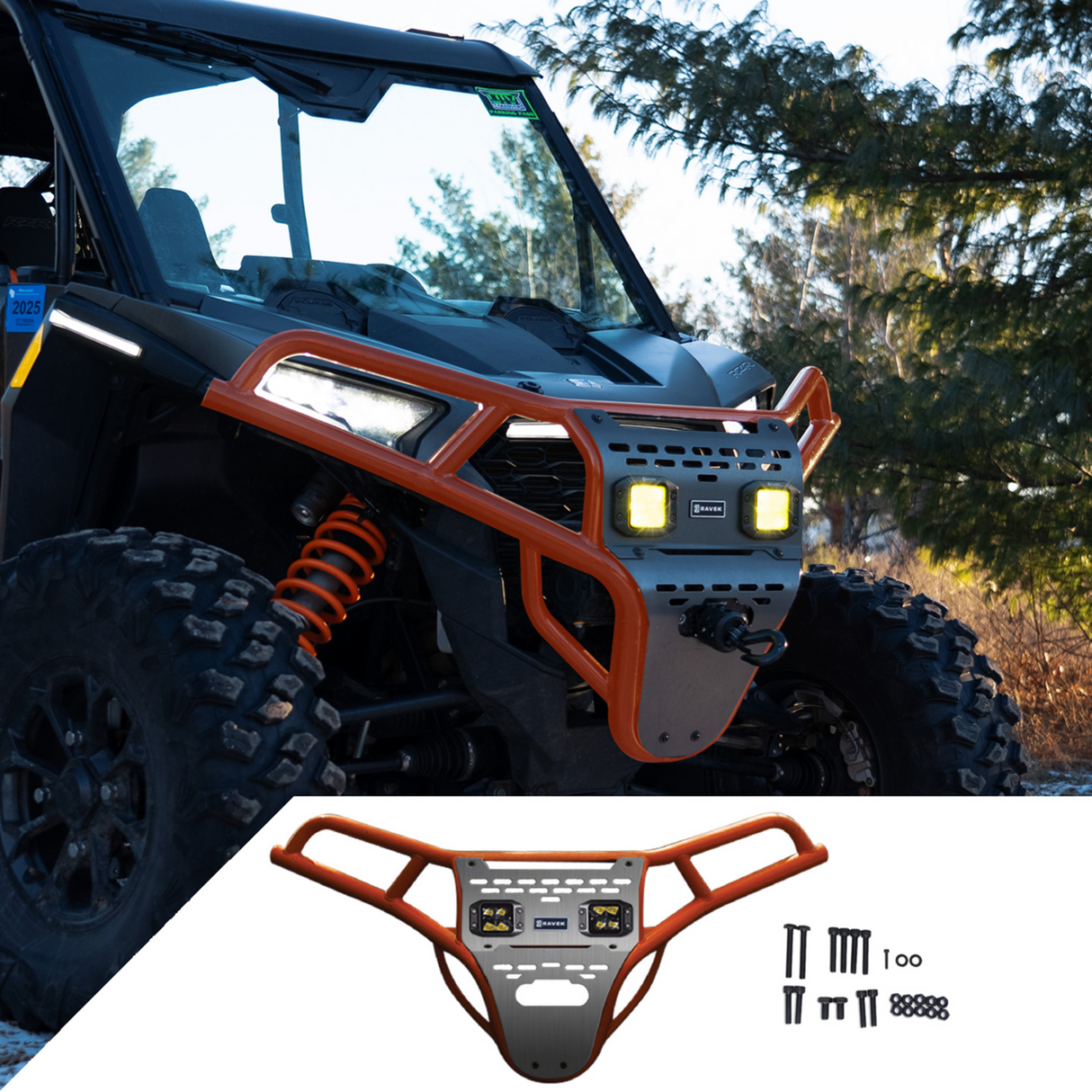 Front Bumper/Skid Plate with Amber Lights - Orange - RZR XP 1000 2024 - 2025