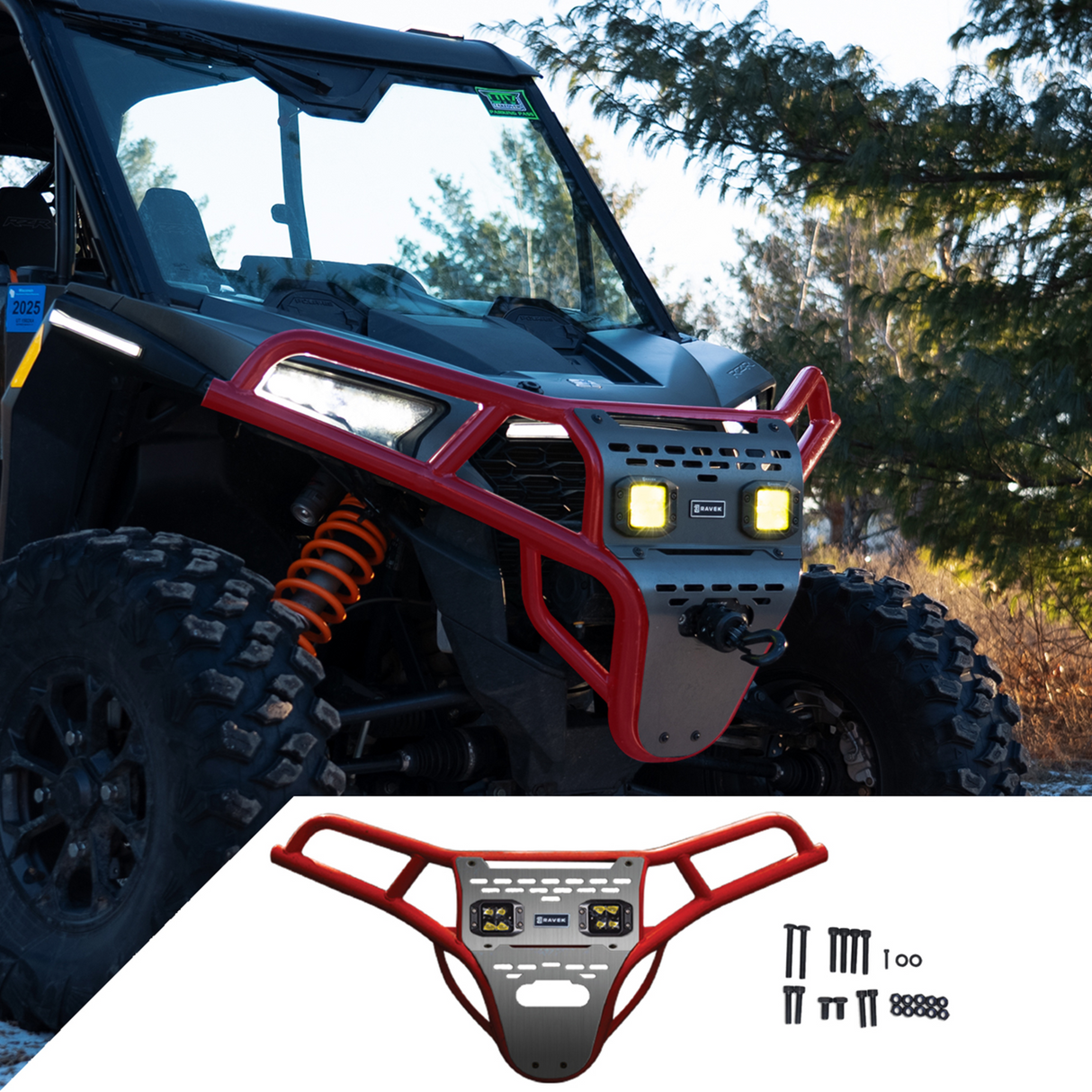 Front Bumper/Skid Plate with Amber Lights - Red - RZR XP 1000 2024 - 2025