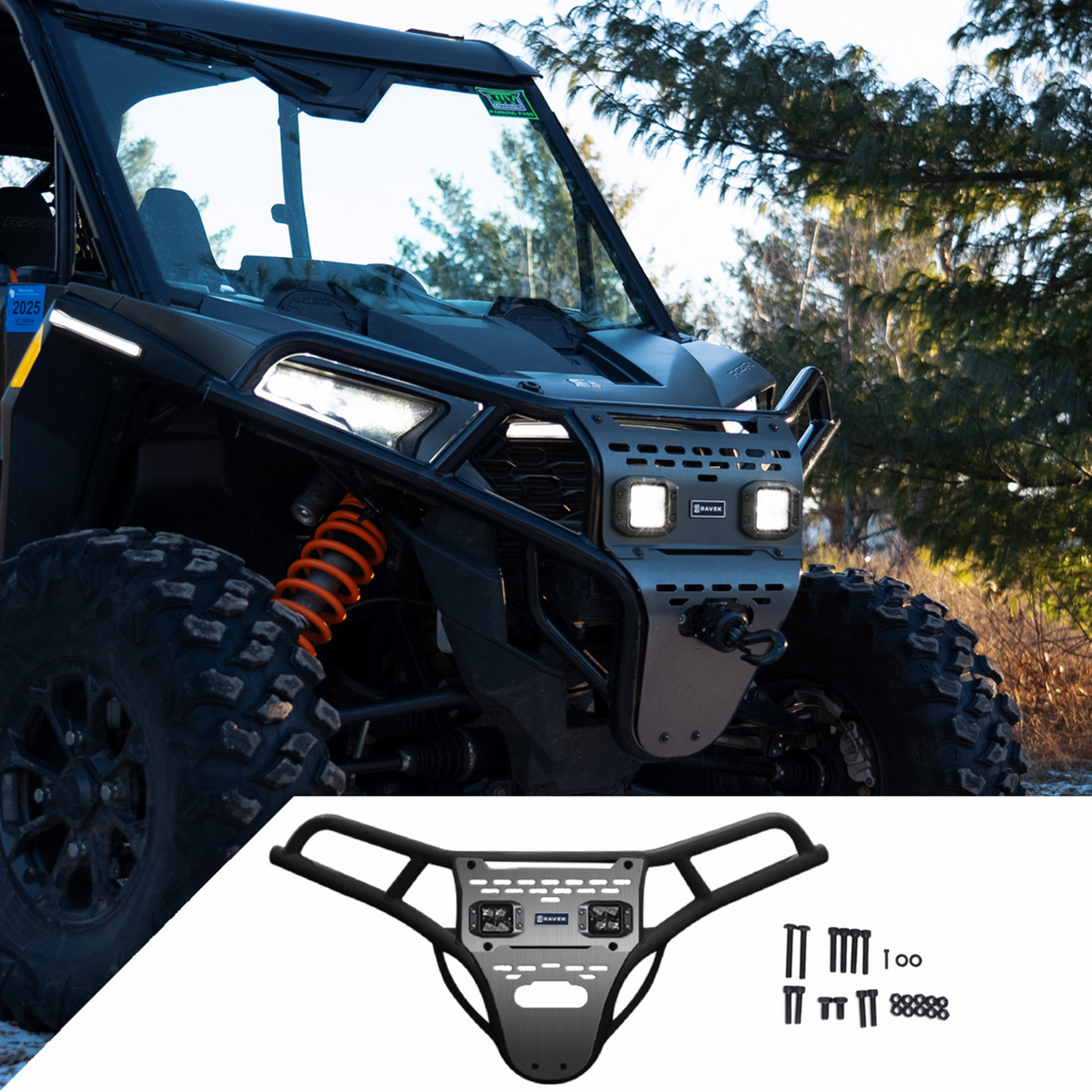 Front Bumper/Skid Plate with White Lights - Black - RZR XP 1000 2024 - 2025