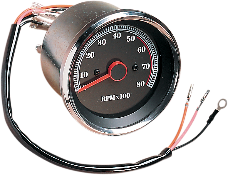 8000 RPM Electronic Tachometer - Stainless Housing Ring - Black Face 1985 - 1994