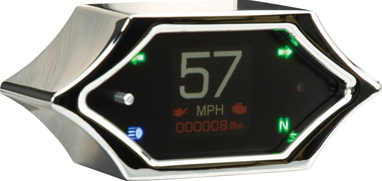 Handle Bar Mount Speedometer - With Signals - Spiked - Chrome