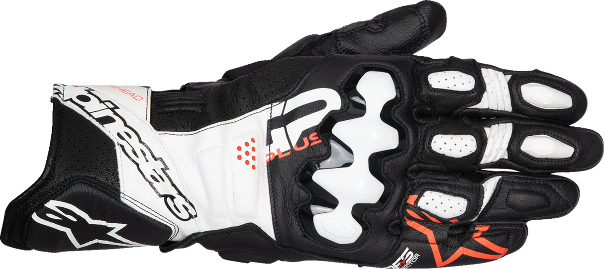 GP Plus R V3 Leather Gloves - Black/White/Fluo Red - Large