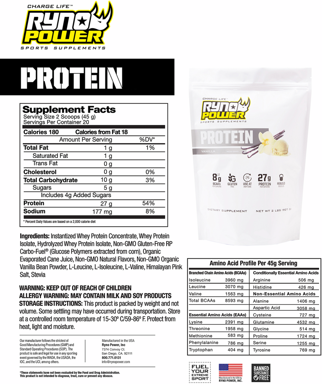 Protein Powder - Vanilla - 1 lb - 10 Servings