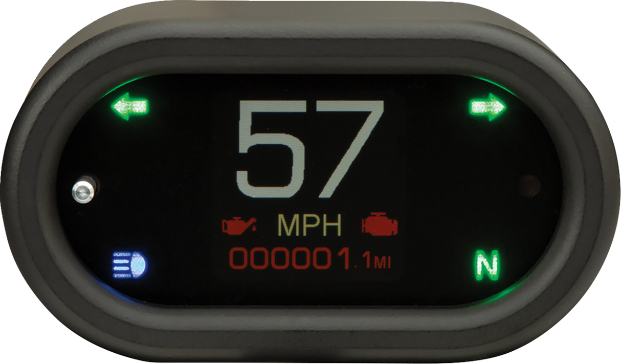 Handle Bar Mount Speedometer - With Signals - Oval - Black