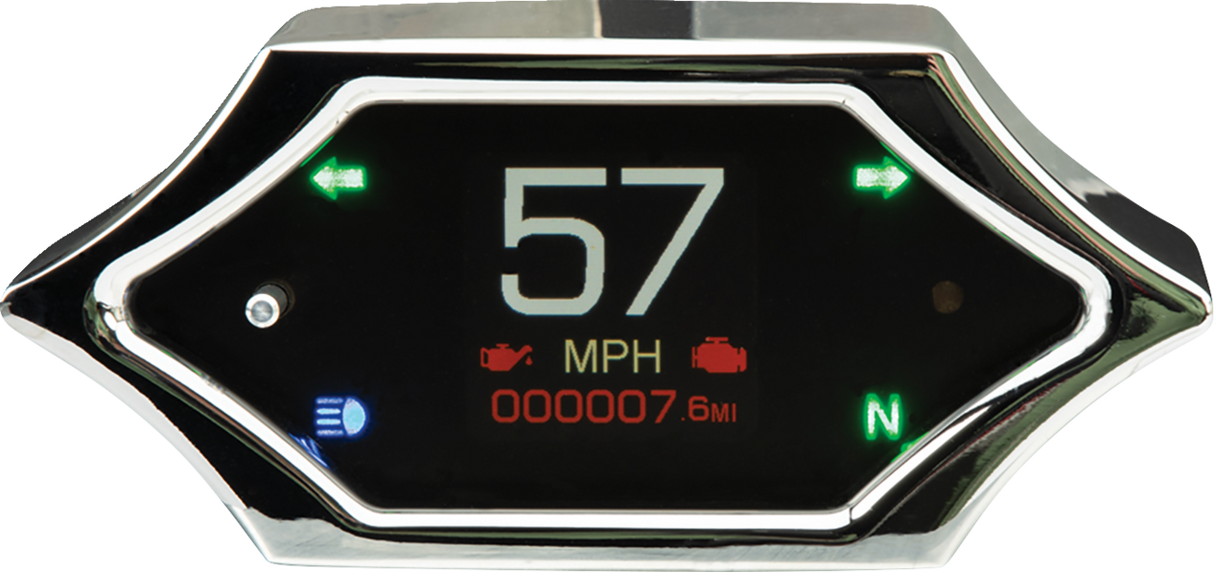 Handle Bar Mount Speedometer - With Signals - Spiked - Chrome