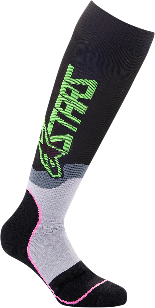 MX Plus-2 Socks - Black/Green/Neon/Pink Fluorescent - Large