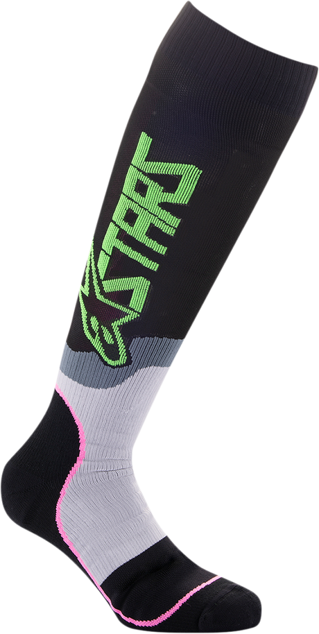 MX Plus-2 Socks - Black/Green/Neon/Pink Fluorescent - Large