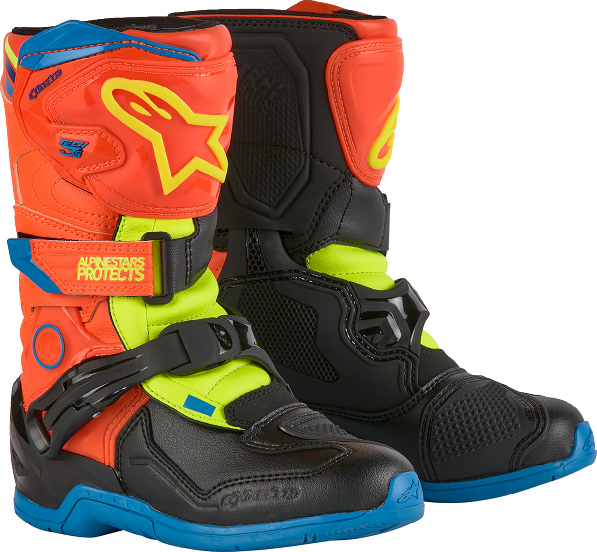 Kids Tech 3S Boots - Fluorescent Orange/Fluorescent Yellow/Blue - US 13 / EU 32