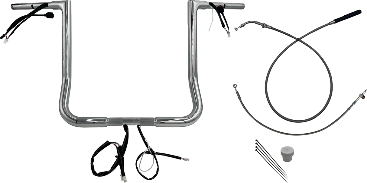 EZ Install Wired Handlebar Kit - 1-1/4\" - Flat Top - 16\" - Chrome 2023 - 2024