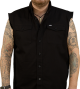 Freedom Ain\'t Free Printed Sleeveless Button Down Shirt - Black - Large