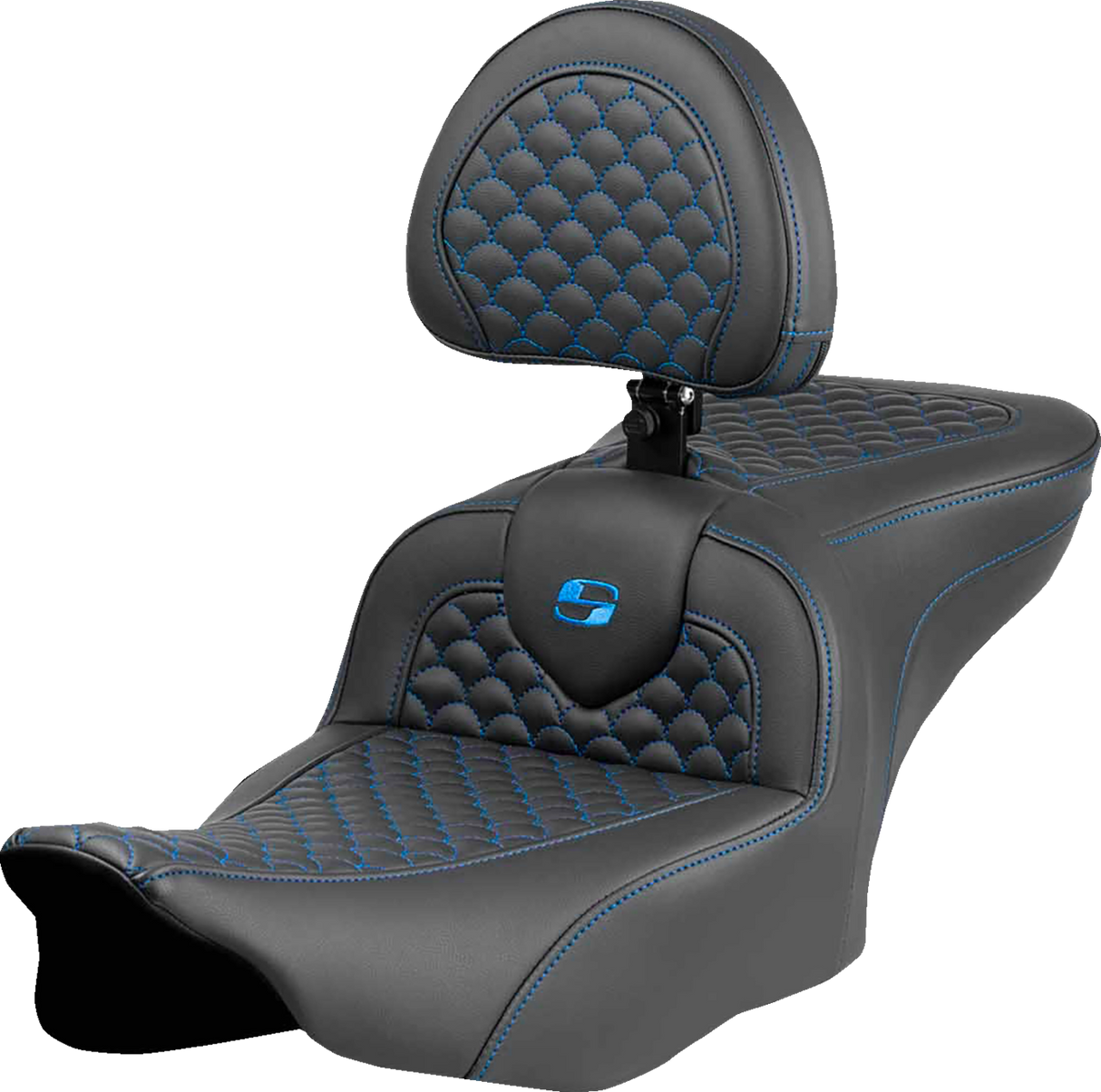 Roadsofa™ Seat - Dragon Scale Stitch - Blue Stitch - w/ Backrest - FLTR/FLHX \'23-\'24 2023 - 2024