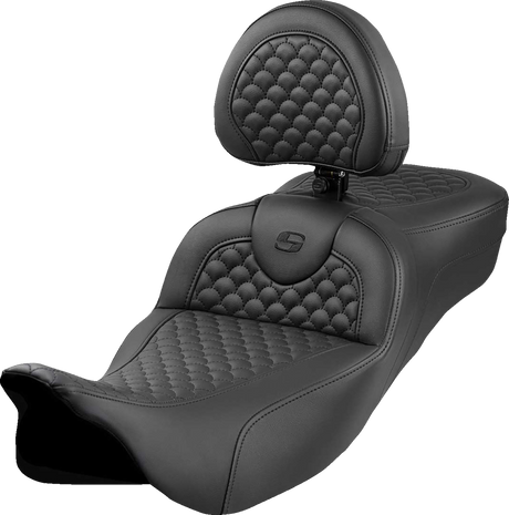 Roadsofa™ Extended Reach Seat - Dragon Scale Stitch - Black Stitch - w/ Backrest - FLH/FLT \'08-\'24 2008 - 2024