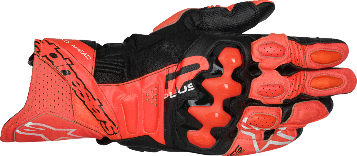 GP Plus R V3 Leather Gloves - Bright Red/Fluo Red/Black - XL