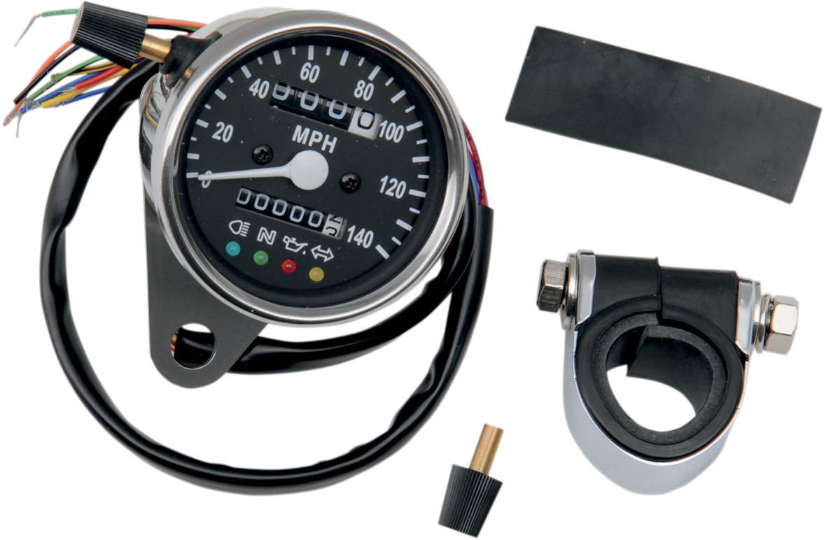 MPH Mini Mechanical Speedometer with LED Indicators - Black Face - 2240:60 Ratio - 2.4\"