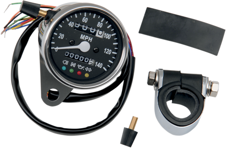 MPH Mini Mechanical Speedometer with LED Indicators - Black Face - 2240:60 Ratio - 2.4\"
