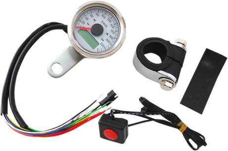 1-7/8\" Programmable Speedometer with Indicator Lights - Stainless Steel - 220 KPH LED White Face 1986 - 2003