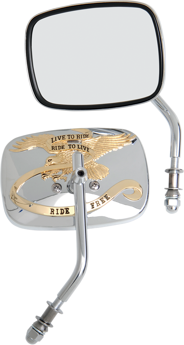 Mirrors - Live To Ride - Side View - Rectangle - Chrome/Gold - Pair