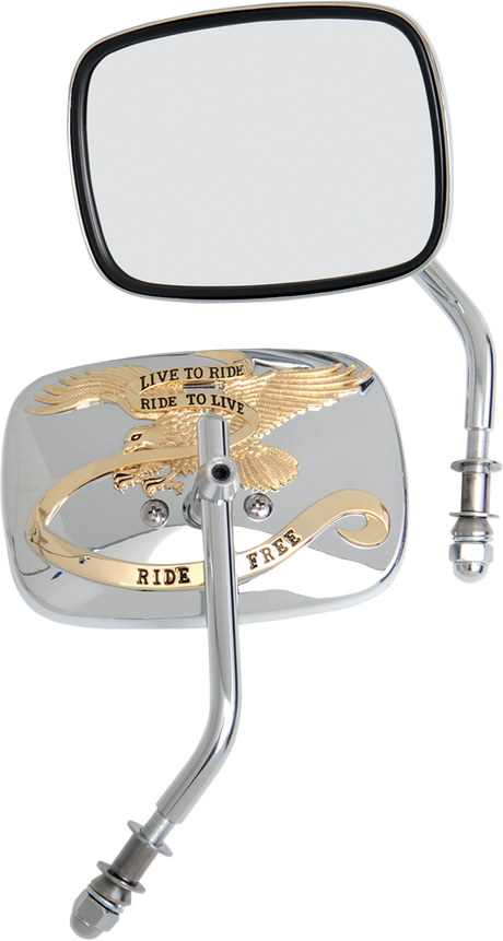 Mirrors - Live To Ride - Side View - Rectangle - Chrome/Gold - Pair