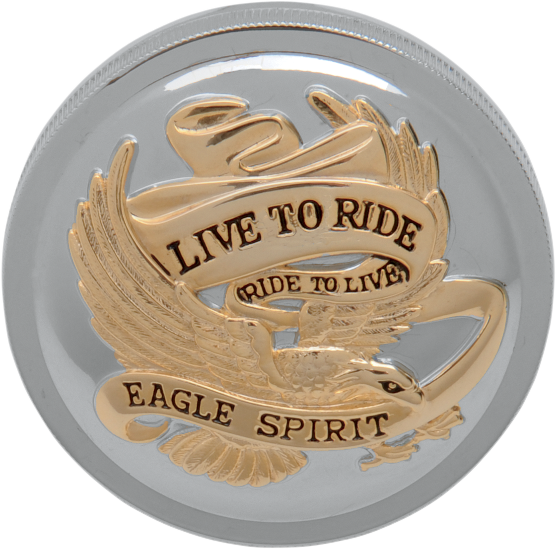\"Live to Ride\" Gas Cap - Vented - Chrome with Gold 1982 - 1996