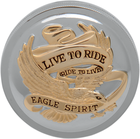 \"Live to Ride\" Gas Cap - Vented - Chrome with Gold 1982 - 1996