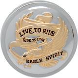 \"Live to Ride\" Gas Cap - Non-Vented - Chrome with Gold 1982 - 1996