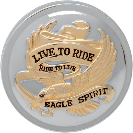 \"Live to Ride\" Gas Cap - Non-Vented - Chrome with Gold 1982 - 1996