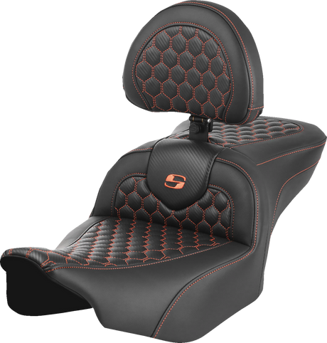 Roadsofa™ Seat - with Backrest - Honeycomb - Orange Stitch - FLTR/FLHX \'23-\'24 2023 - 2024