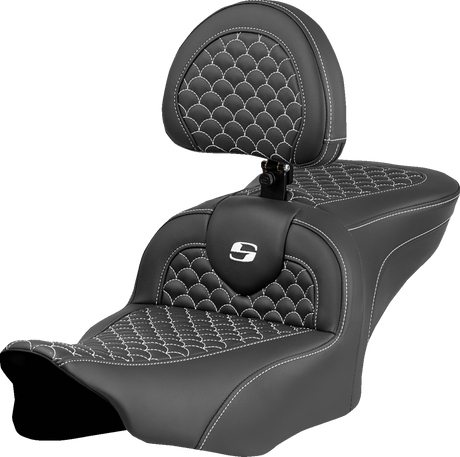 Roadsofa™ Seat - Dragon Scale Stitch - White Stitch - w/ Backrest - FLTR/FLHX \'23-\'24 2023 - 2024