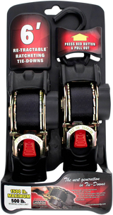 Retractable Ratchet Tie-Downs - 6\' - Black