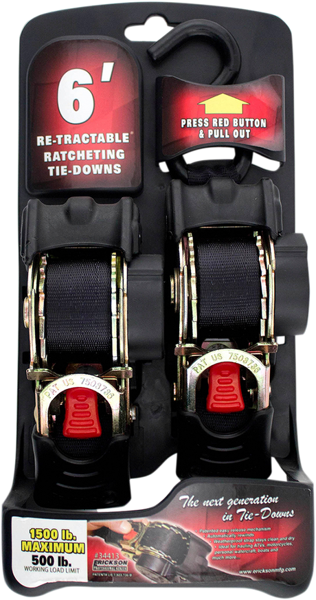 Retractable Ratchet Tie-Downs - 6\' - Black