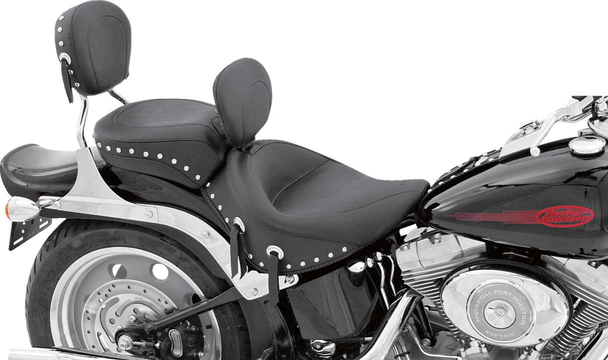 Wide Solo Seat - With Backrest - Black - Studded W/Concho - Softail \'06-\'10 2006 - 2017