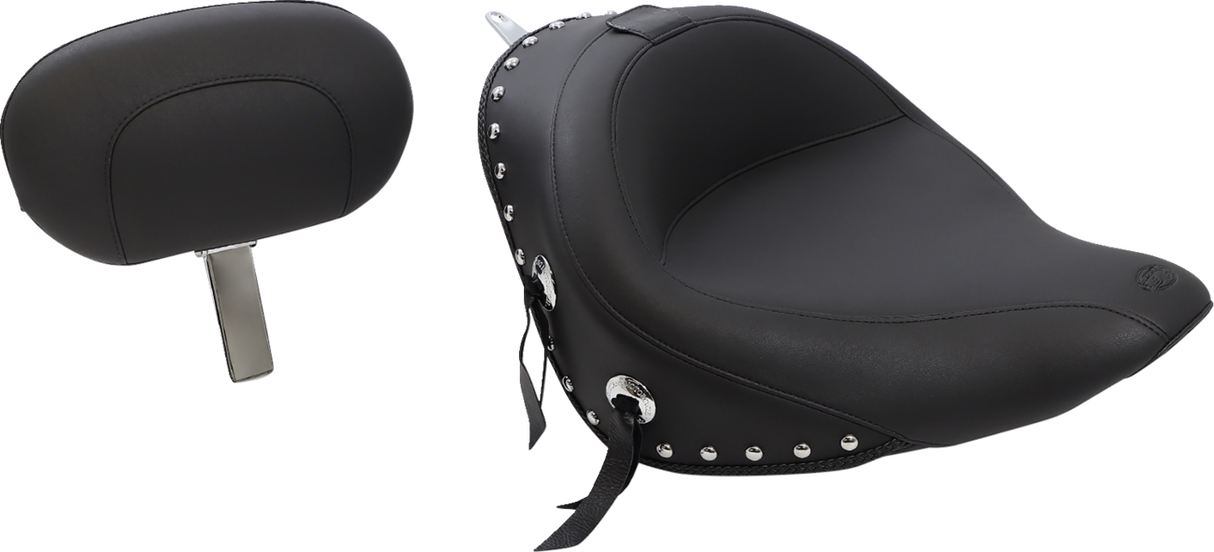 Wide Solo Seat - With Backrest - Black - Studded W/Concho - Softail \'06-\'10 2006 - 2017
