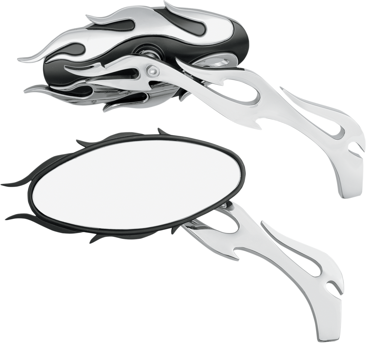 Mirrors - Flame - Side View - Oval - Black/Chrome - Pair