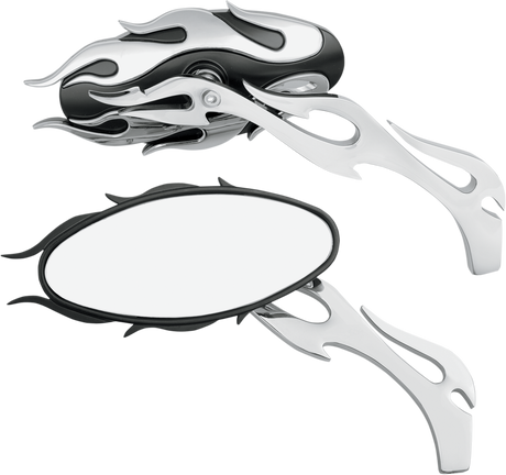 Mirrors - Flame - Side View - Oval - Black/Chrome - Pair