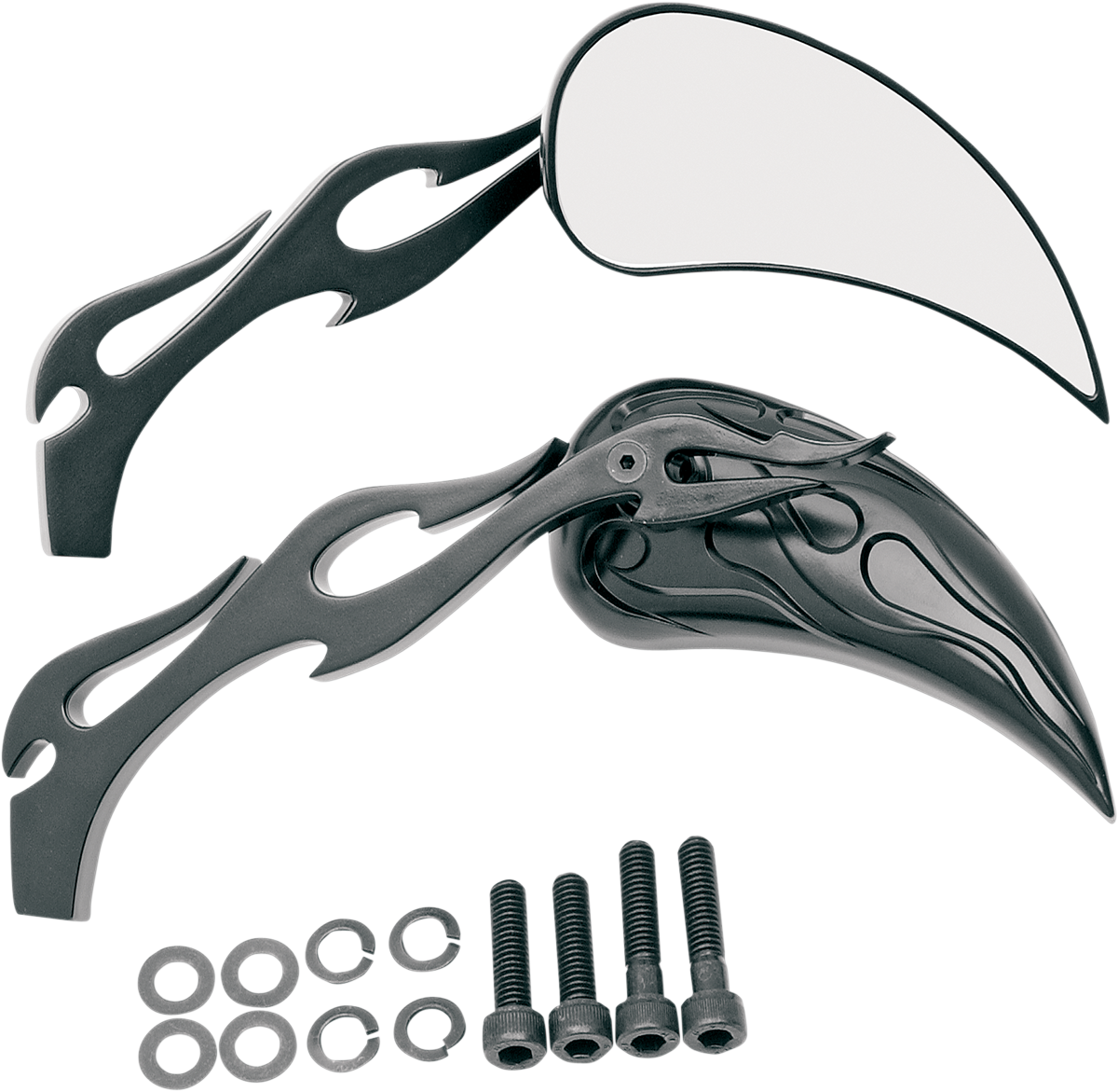 Mirrors - Flame - Side View - Teardrop - Black - Pair